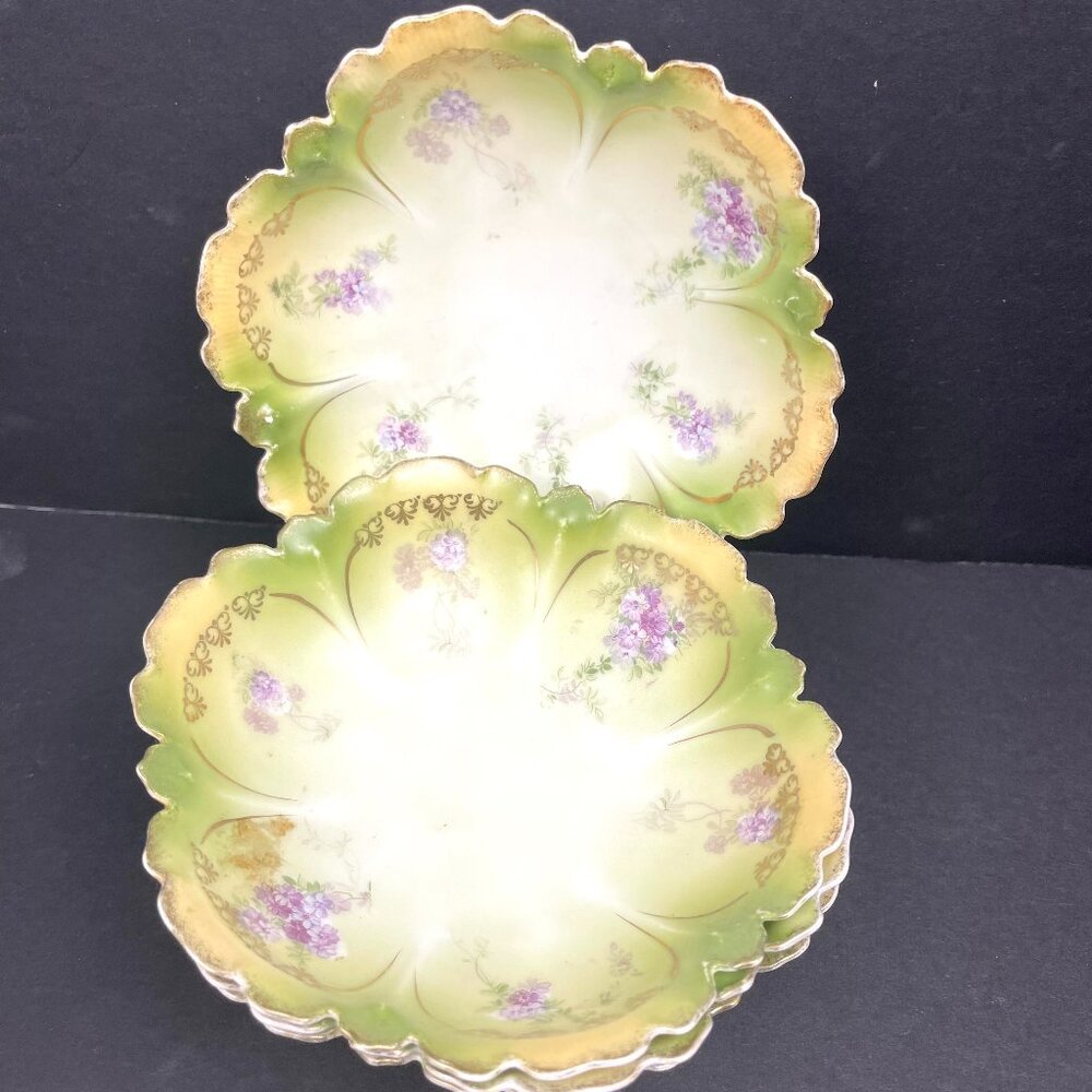 Vintage Set 4 PS Germany Porcelain Berry Bowls Gold Trim 5" earty 1900s - Picture 1 of 6